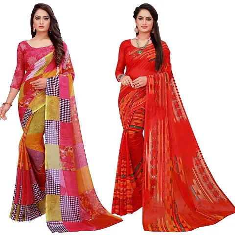 Stylish Georgette Saree With Blouse Piece For Women Pack Of 2