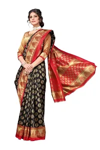 Stylish Black Cotton Silk Woven Design Saree with Blouse piece For Women-thumb2