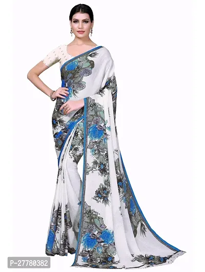 Stylish Art Silk Blue Printed Saree With Blouse Piece For Women