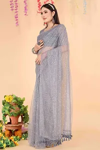 Stylish Grey Net Saree with Blouse piece For Women-thumb2