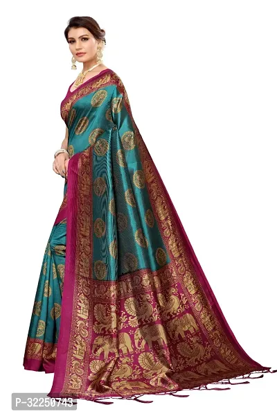 Stylish Turquoise Cotton Silk Printed Saree with Blouse piece For Women-thumb2