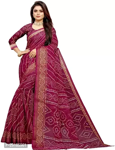 Stylish Wine Cotton Silk Saree With Blouse Piece For Women