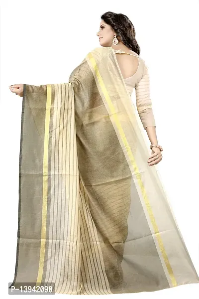 SAADHVI Women's Cream Cotton Silk Striped Saree With Blouse(FL-IF-Rustom Cream) | Free Size-thumb2