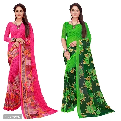 Stylish Georgette Multicoloured Printed Saree With Blouse Piece For Women Pack Of 2