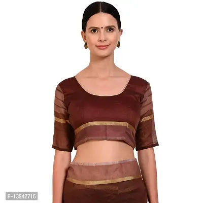 SAADHVI Women's Brown Cotton Silk Striped Work Saree(FL-IF-RustomCoffee-GO, Free Size) | Free Size-thumb2