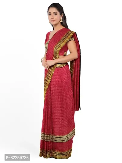 Stylish Red Cotton Silk Solid Saree with Blouse piece For Women-thumb3