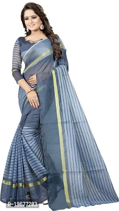 Stylish Grey Cotton Silk Saree with Blouse piece For Women-thumb0