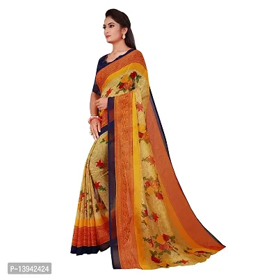 SAADHVI Women's Beige Georgette Floral Print Printed Saree With Unstithed Blouse(FL-Georgette47, Free Size) | Free Size-thumb2