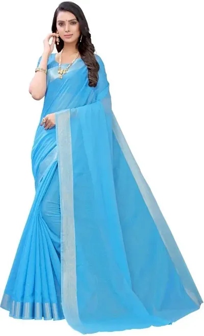 Women Stylish Silk Solid Saree with Blouse piece