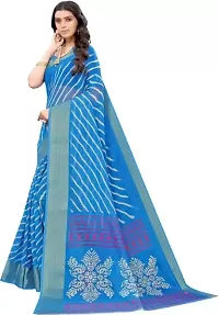 Stylish Blue Cotton Silk Saree With Blouse Piece For Women-thumb1