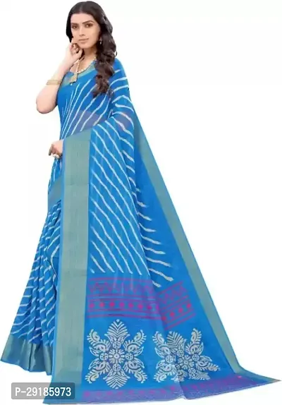 Stylish Blue Cotton Silk Saree With Blouse Piece For Women-thumb2