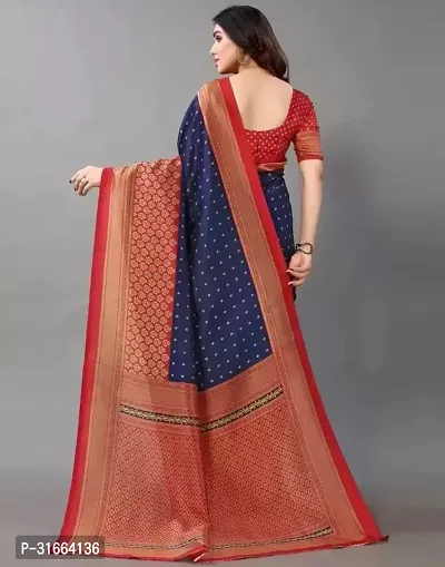 Elegant Navy Blue Cotton Silk Saree without Blouse piece For Women-thumb3