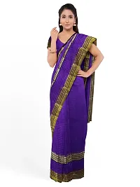 Stylish Purple Cotton Silk Solid Saree with Blouse piece For Women-thumb1