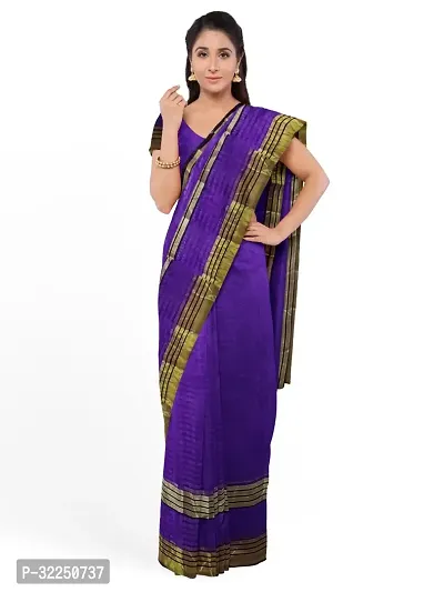 Stylish Purple Cotton Silk Solid Saree with Blouse piece For Women-thumb2