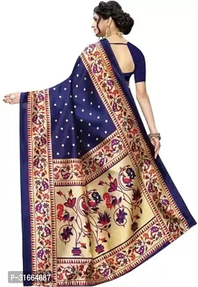 Elegant Navy Blue Cotton Silk Saree with Blouse piece For Women-thumb2