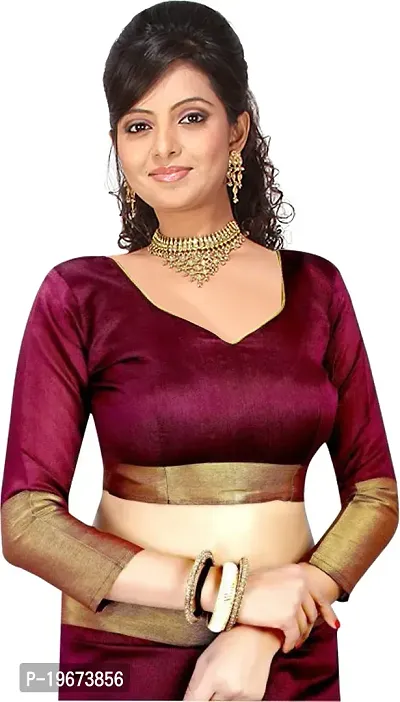 Women Stylish Cotton Silk Solid Saree with Blouse piece-thumb3