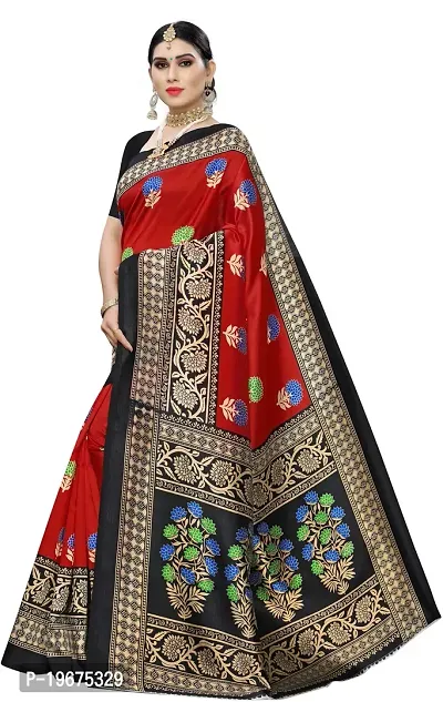 Women Stylish Art Silk Printed Saree with Blouse piece-thumb2