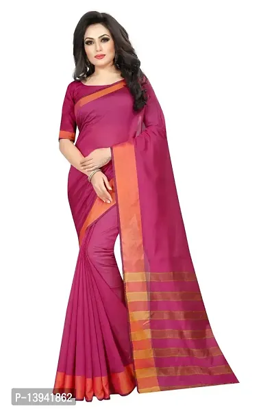 SAADHVI Women's Pink Cotton Silk Striped Print Saree(FL-IF-MonicapalluRani,Free Size) | Free Size