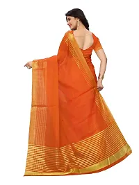 Elegant Orange Cotton Silk Saree with Blouse piece For Women-thumb1