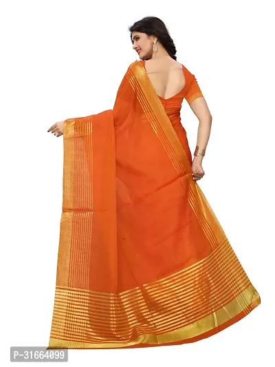 Elegant Orange Cotton Silk Saree with Blouse piece For Women-thumb2