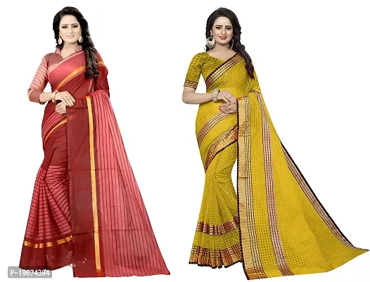 Women Stylish Cotton Silk Striped Saree with Blouse piece-thumb0