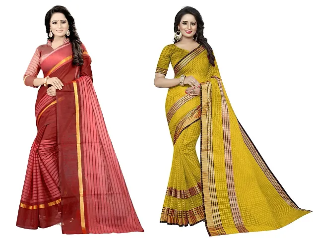 Women Stylish Silk Striped Saree with Blouse piece