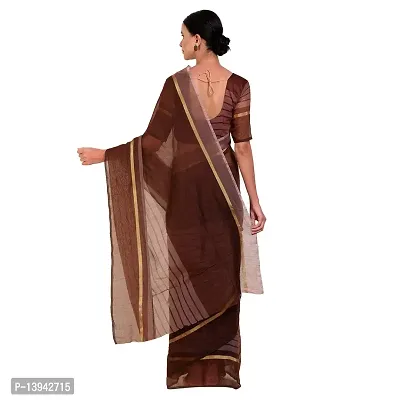 SAADHVI Women's Brown Cotton Silk Striped Work Saree(FL-IF-RustomCoffee-GO, Free Size) | Free Size-thumb3