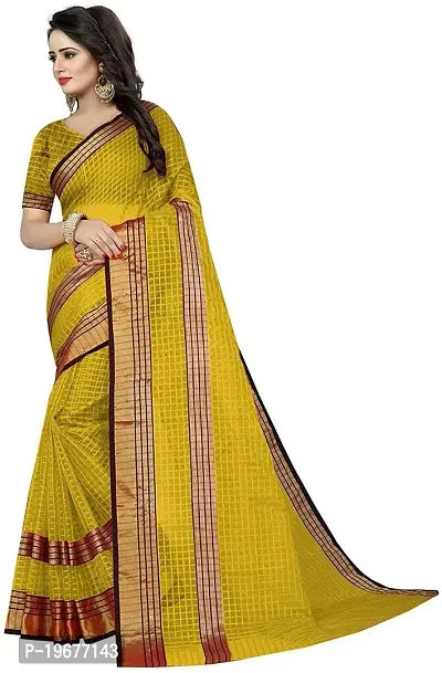 Women Stylish Cotton Silk Checked Saree with Blouse piece-thumb3