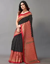 Stylish Black Cotton Silk Printed Saree with Blouse piece For Women-thumb2