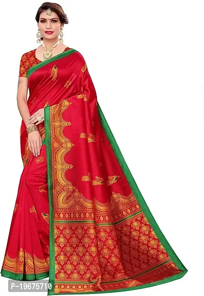 Women Stylish Art Silk Printed Saree with Blouse piece