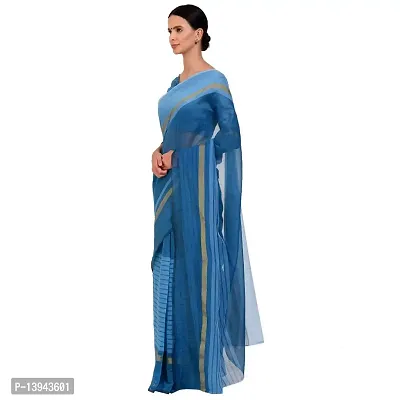 SAADHVI Women's Light Blue Cotton Silk Striped Work Saree(FL-IF-RustomFirozi-GO, Free Size) | Free Size-thumb4