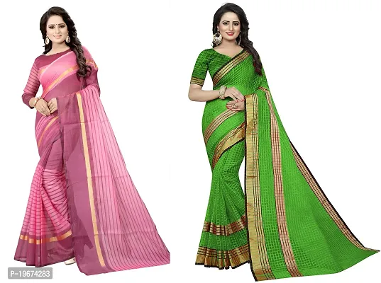 Women Stylish Cotton Silk Striped Saree with Blouse piece