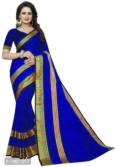 Stylish Navy Blue Cotton Silk Saree with Blouse piece For Women-thumb0