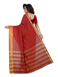 SAADHVI Women's Red Cotton Silk Striped Print Saree(FL-IF-MonicapalluRed,Free Size) | Free Size-thumb2