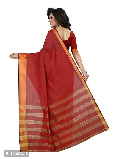 SAADHVI Women's Red Cotton Silk Striped Print Saree(FL-IF-MonicapalluRed,Free Size) | Free Size-thumb3