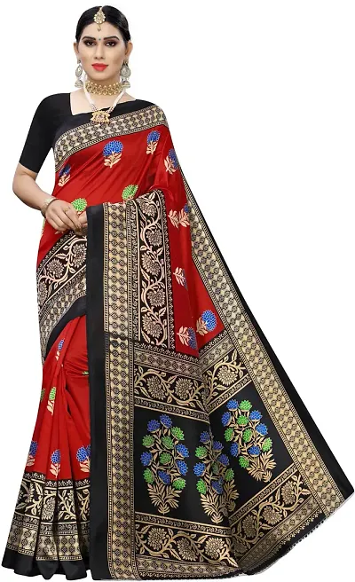 Multicolored Art Silk Printed Sarees With Blouse Piece
