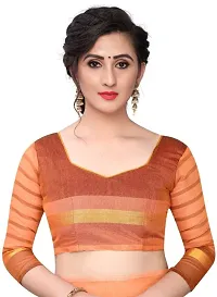 Women Stylish Cotton Silk Striped Saree with Blouse piece-thumb2