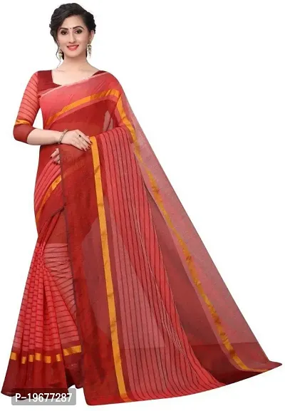 Women Stylish Cotton Silk Striped Saree with Blouse piece