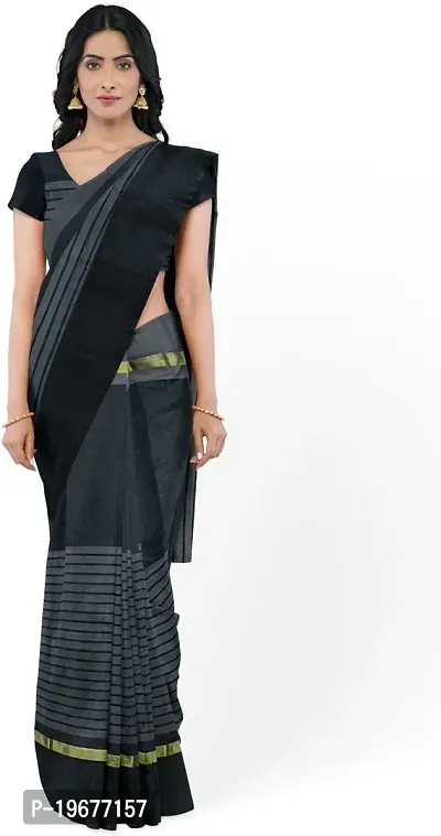 Women Stylish Cotton Silk Striped Saree with Blouse piece-thumb0