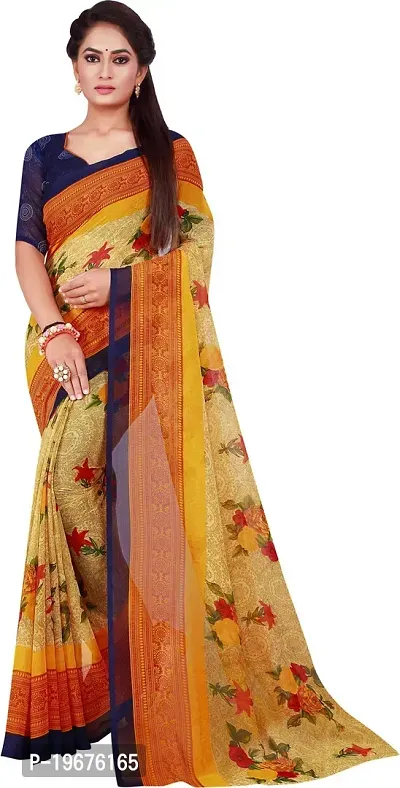 Women Stylish Georgette Printed Saree with Blouse piece-thumb0