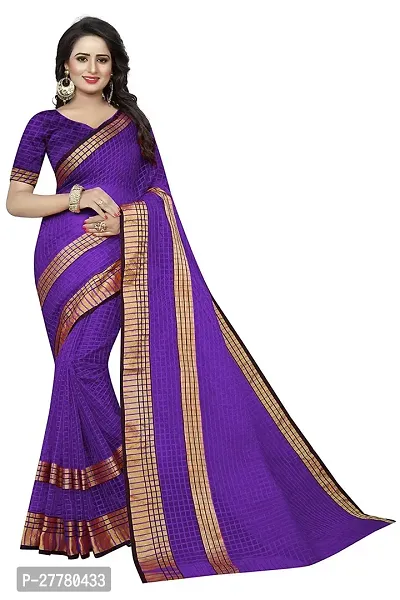 Stylish Cotton Silk Violet Printed Saree With Blouse Piece For Women-thumb0