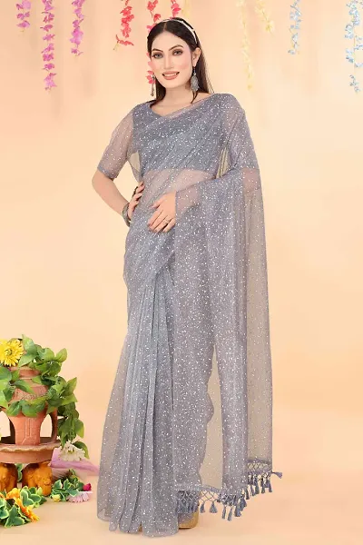 Elegant Net Saree with Blouse piece For Women