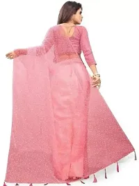 Stylish Pink Net Solid Saree with Blouse piece For Women-thumb1