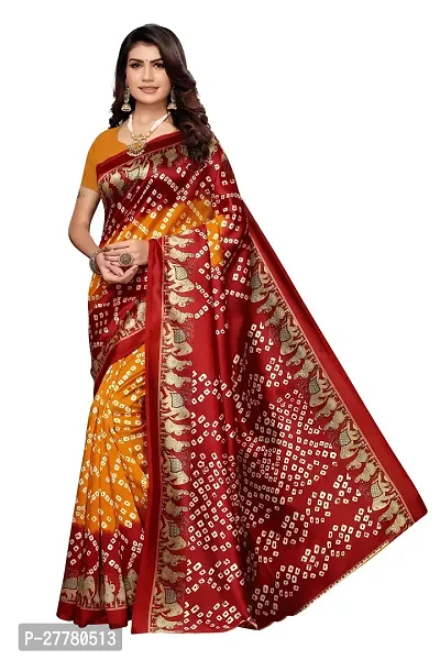 Stylish Art Silk Yellow Printed Saree With Blouse Piece For Women