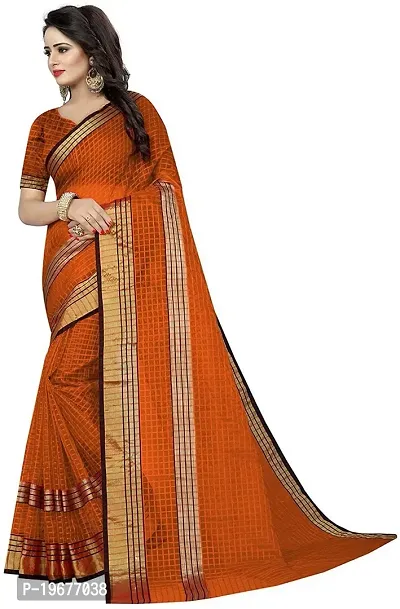 Stylish Orange Cotton Silk Saree with Blouse piece For Women-thumb2