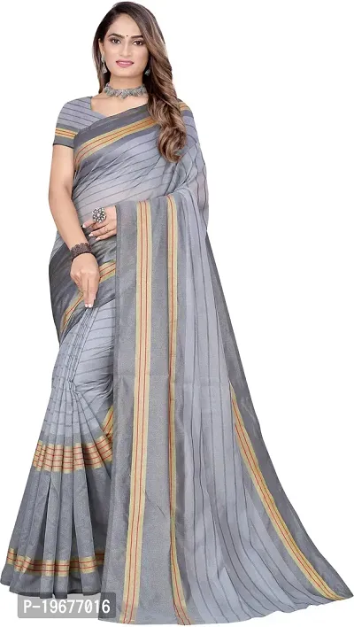 Women Stylish Cotton Silk Striped Saree with Blouse piece