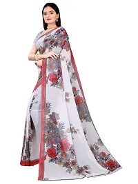 SAADHVI Women's White and Pink Georgette Floral Printed Saree With Unstitched Blouse(FL-Georgette83) | Free Size-thumb1