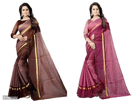 Women Stylish Cotton Silk Striped Saree with Blouse piece