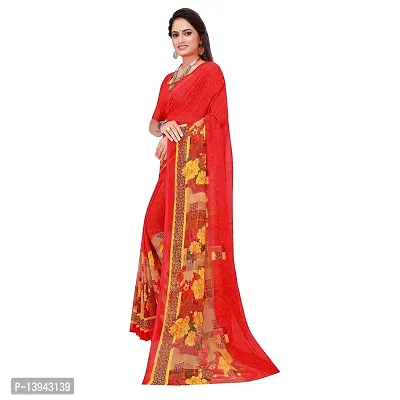 SAADHVI Women's Red Georgette Graphic Print Printed Saree With Unstithed Blouse(FL-Georgette16, Free Size) | Free Size-thumb4