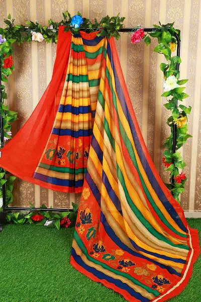 Multicoloured Georgette Printed Sarees with Blouse piece